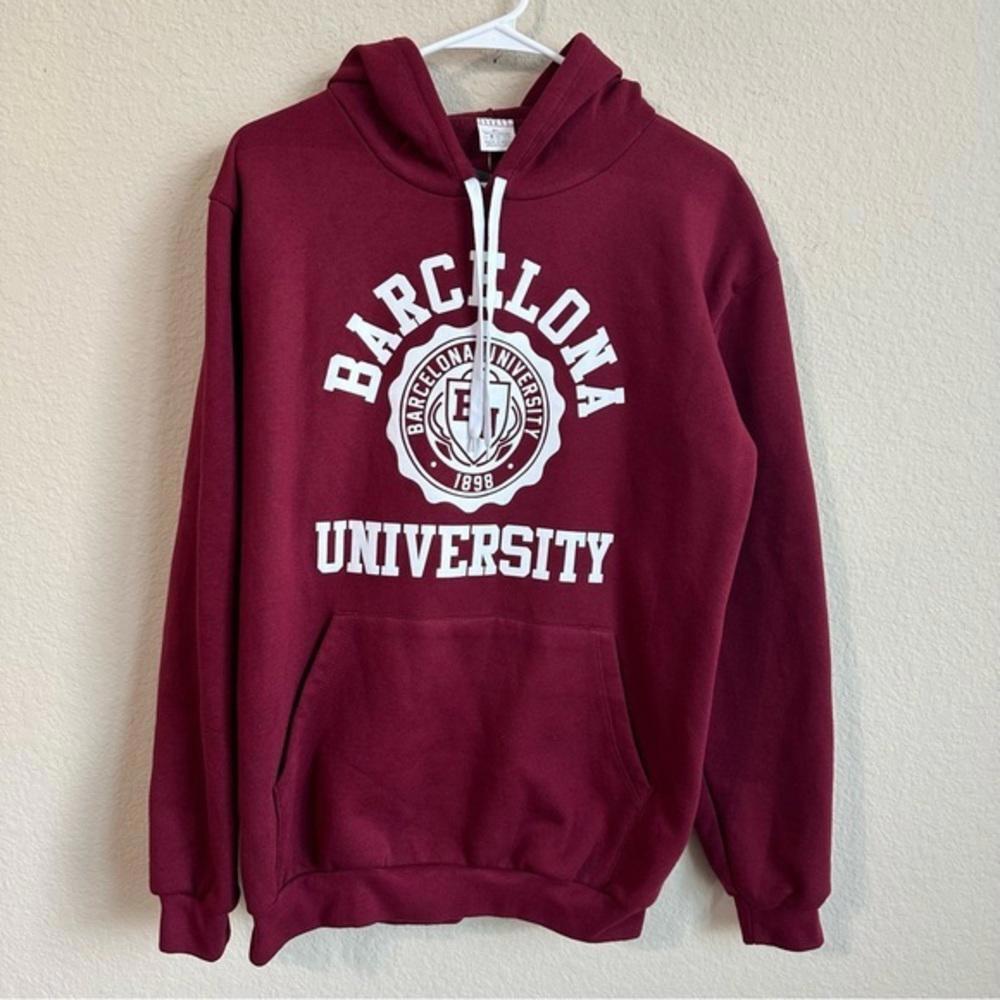Barcelona University Hoodie Maroon Pullover Long Sleeve Front Pocket Collegiate
